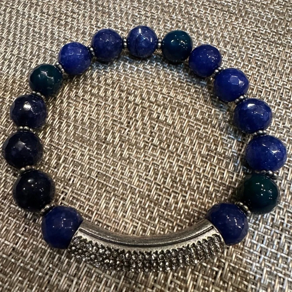 Blue Beaded Bracelet with Silver Accents
